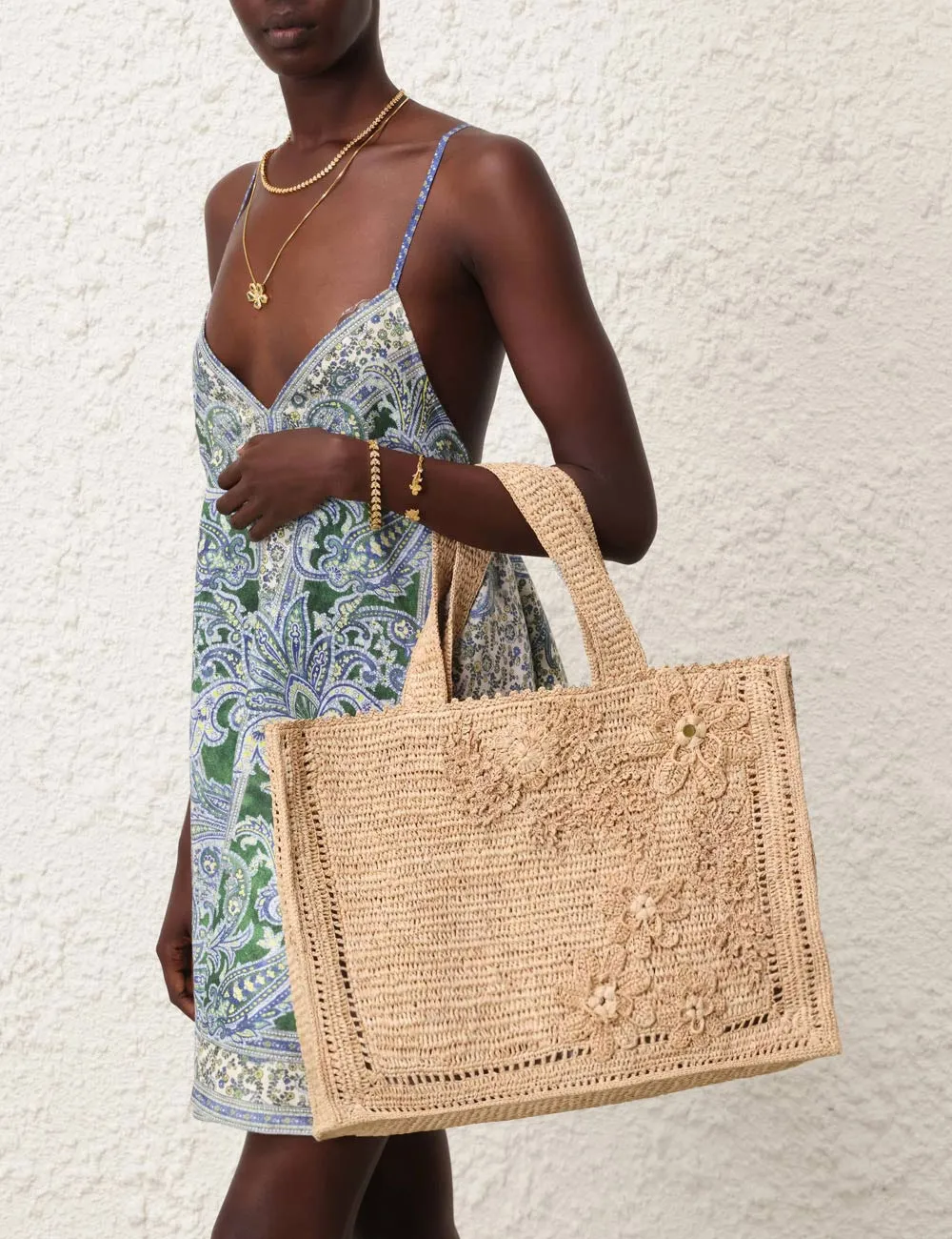 Floral Raffia Tote