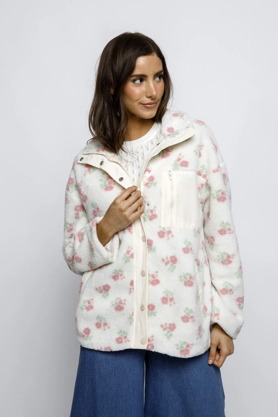 Flower Print Sherpa Jacket