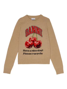 Ganni Graphic Wool Mix Cherry Crewneck