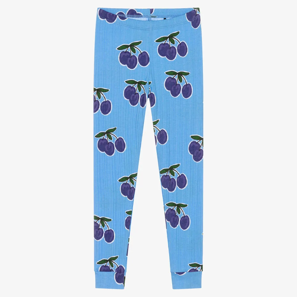 Girls Blue Plum Cotton Leggings