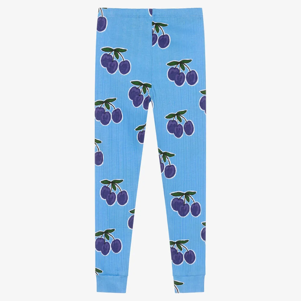 Girls Blue Plum Cotton Leggings