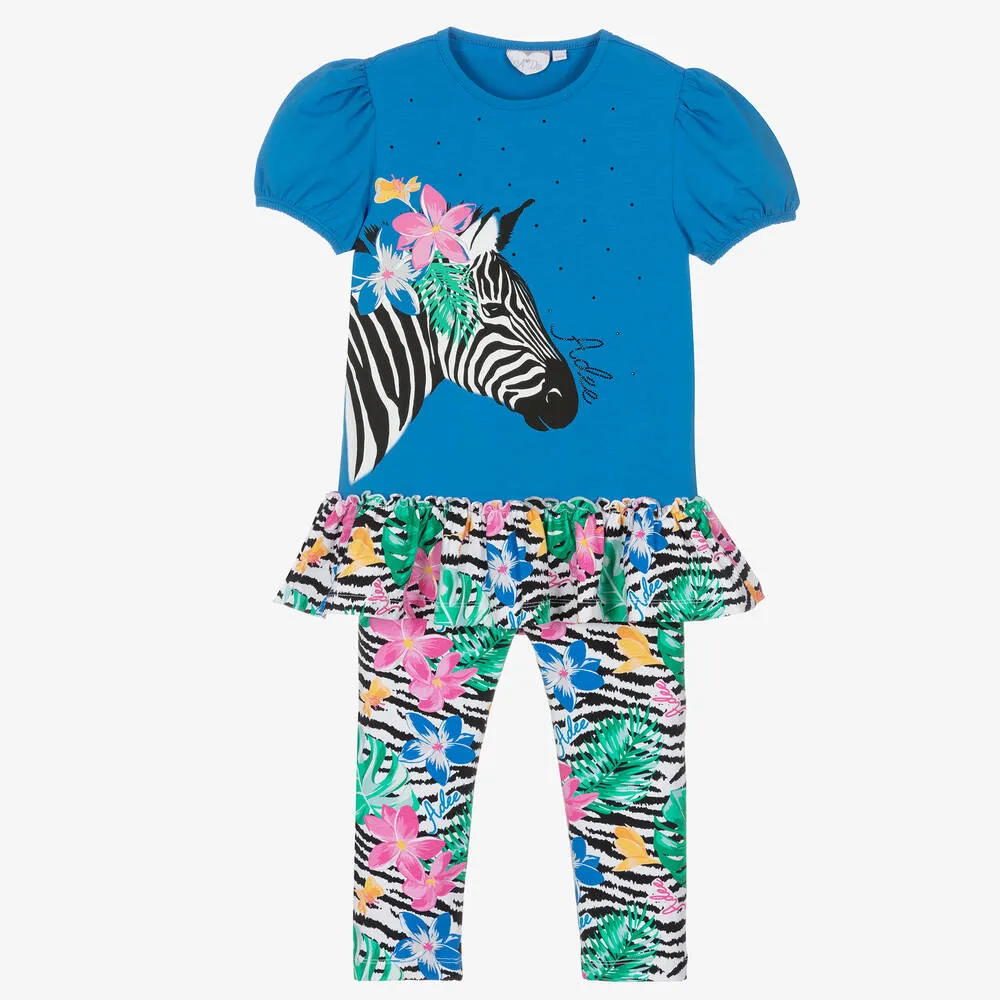 Girls Blue Tropical Print Leggings Set