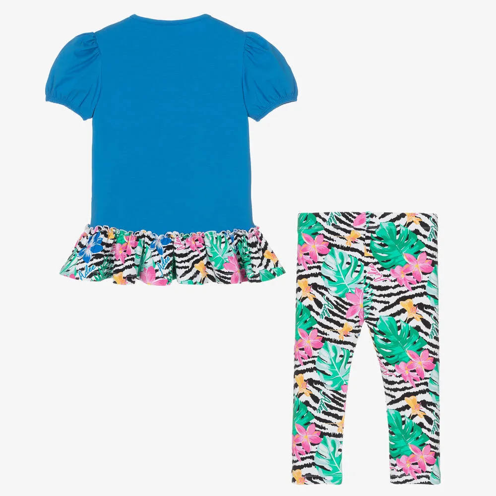 Girls Blue Tropical Print Leggings Set