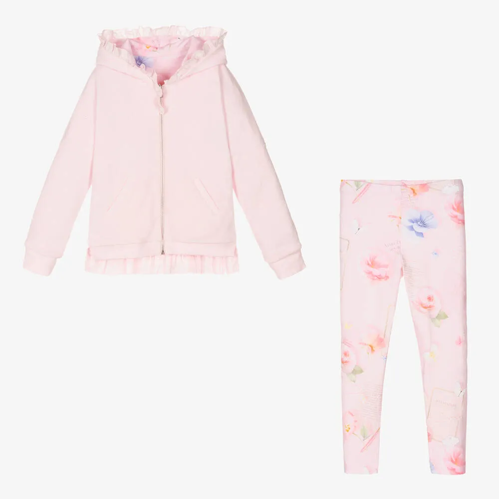 Girls Pink Cotton Reversible Leggings Set