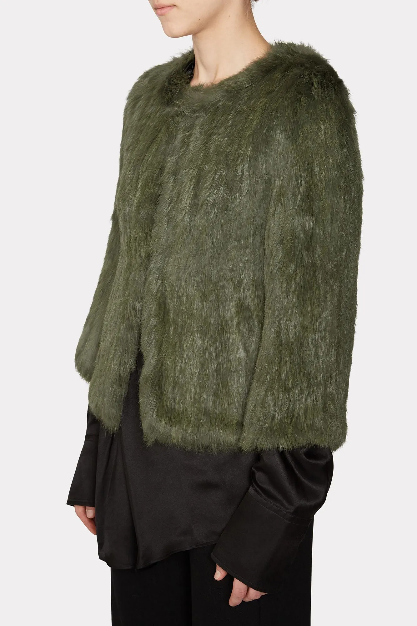 Green Knitted Rabbit Fur Coat