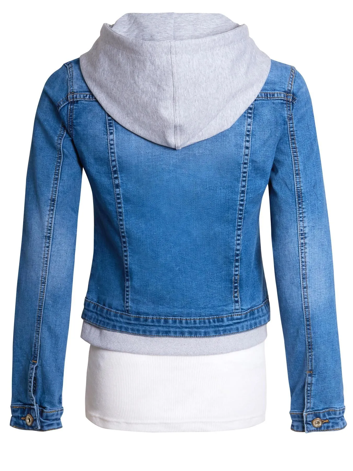 Jersey Hood Denim Jacket, Mid Blue, UK sizes 8 to 16