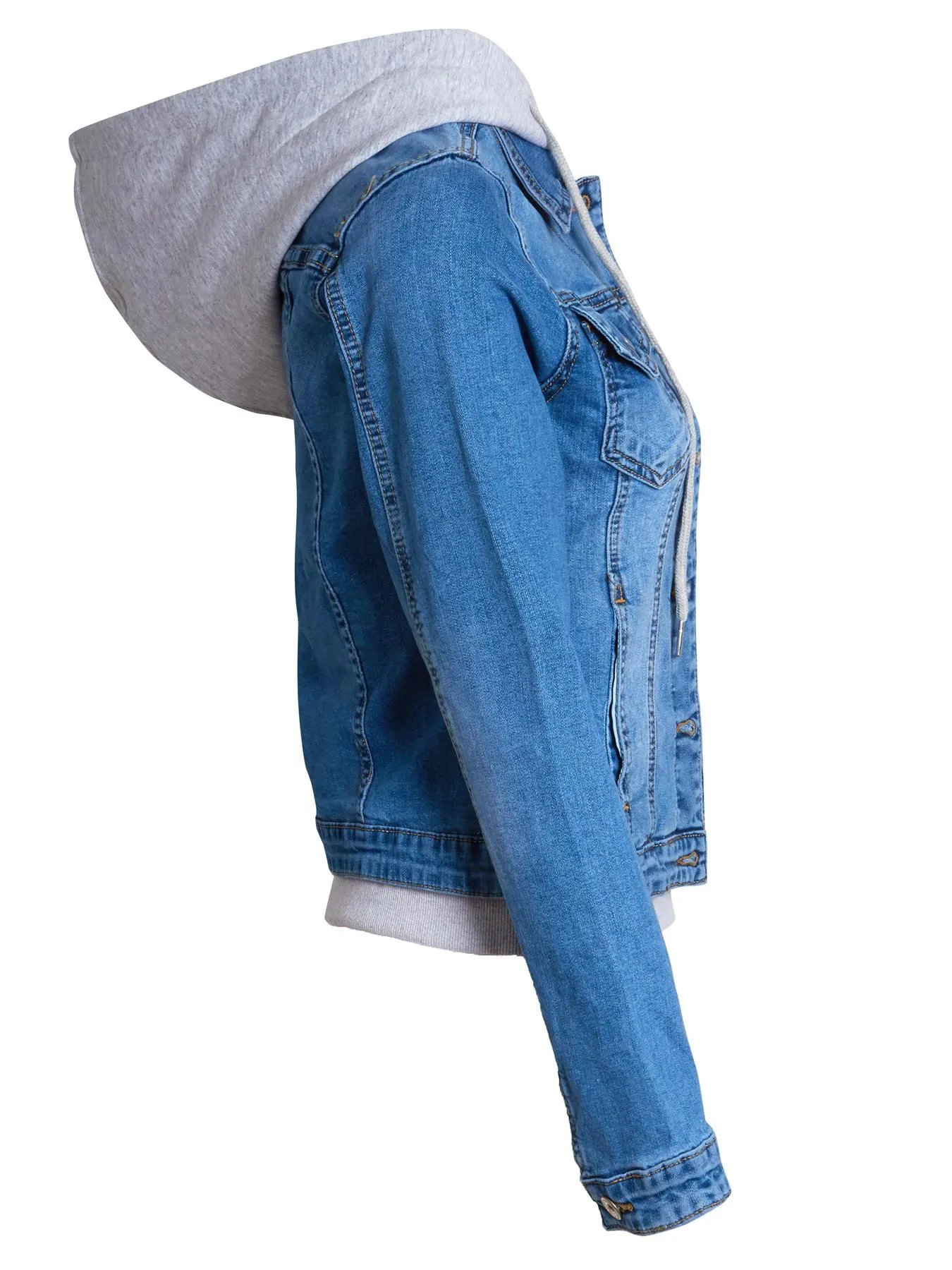 Jersey Hood Denim Jacket, Mid Blue, UK sizes 8 to 16