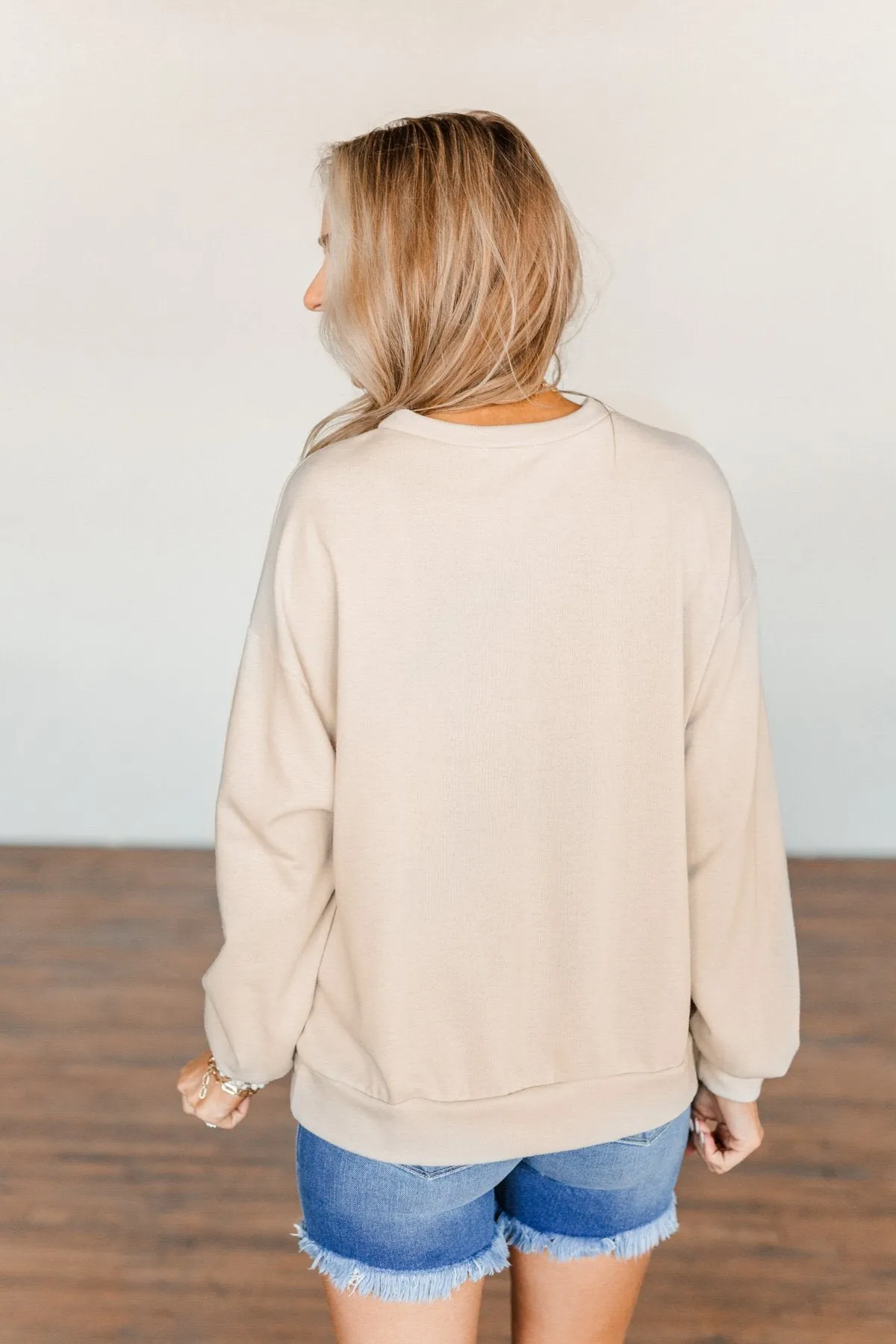 Johnny Cash Walk The Line Graphic Pullover- Light Beige