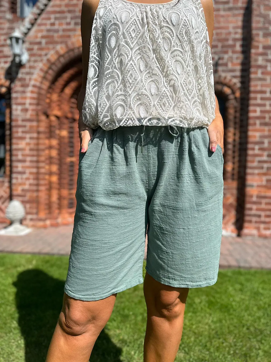 Khaki Linen Blend Shorts