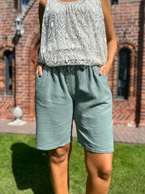 Khaki Linen Blend Shorts