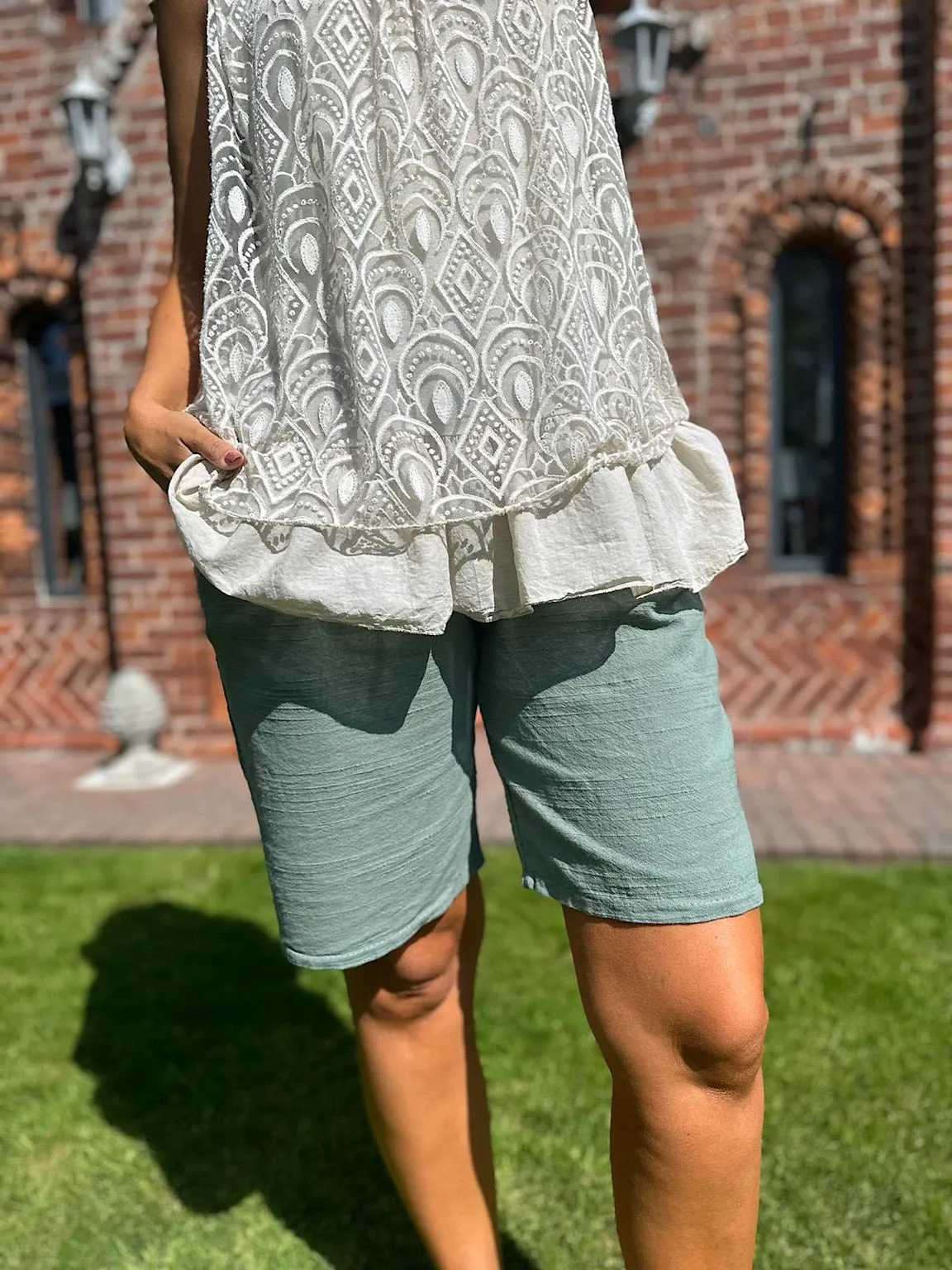 Khaki Linen Blend Shorts