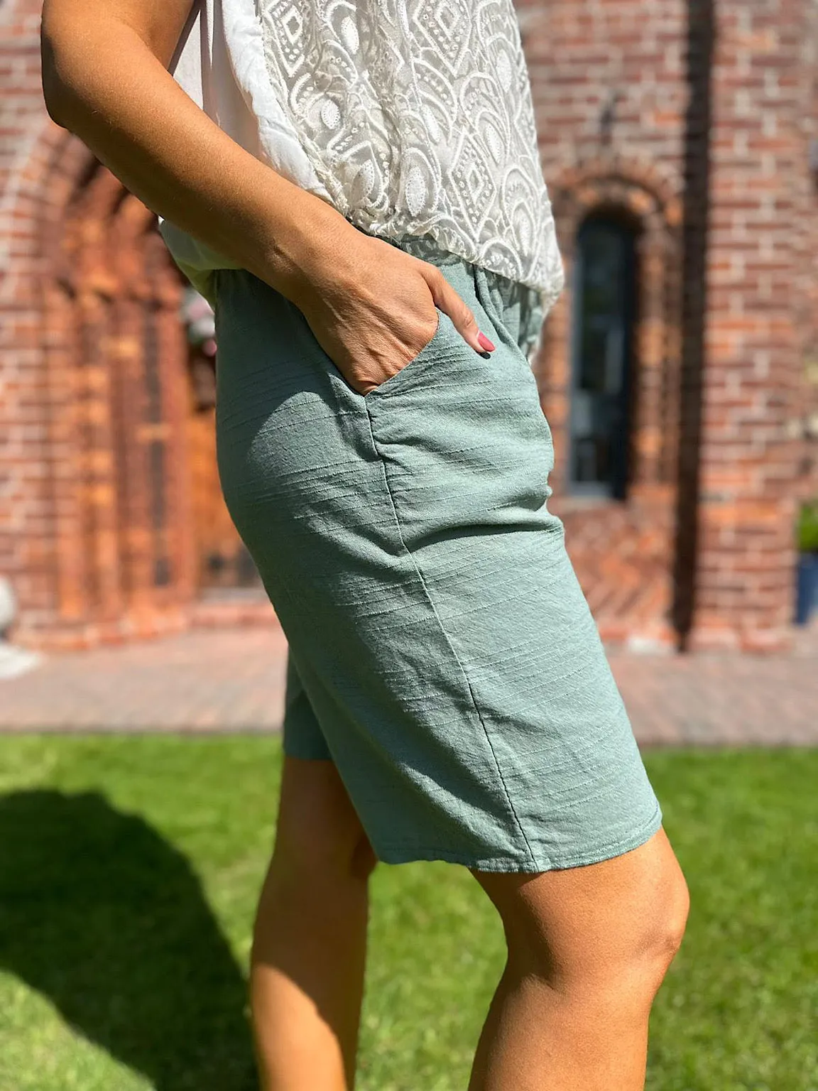 Khaki Linen Blend Shorts