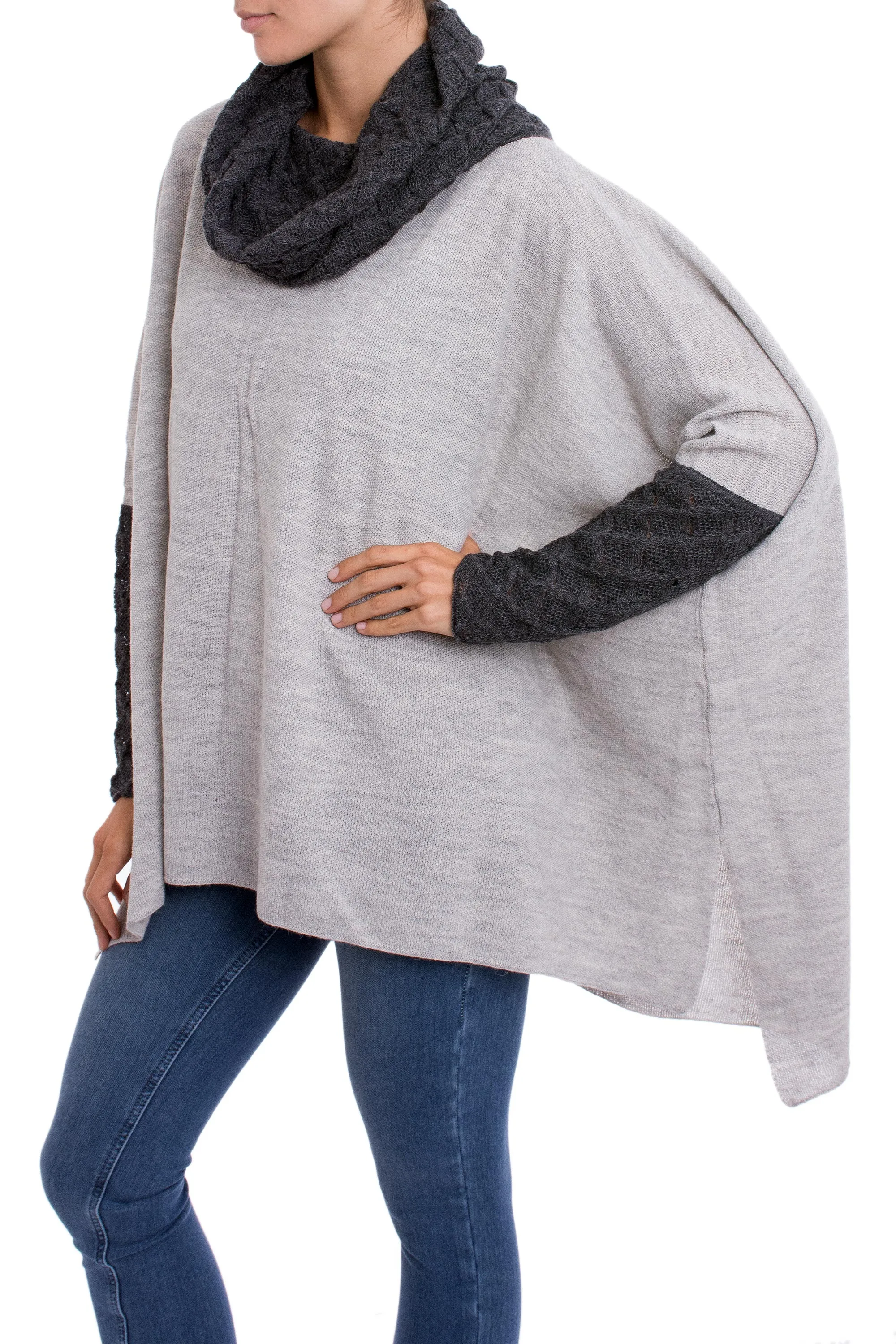 Knit Alpaca Blend Pullover in Dove Grey from Peru, 