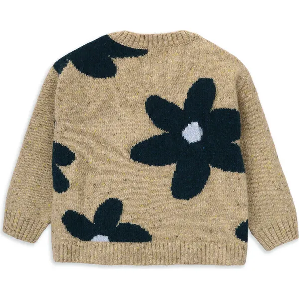 Knot Big Flowers Knit Long Sleeve Sweater, Florals