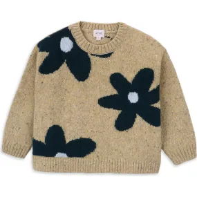 Knot Big Flowers Knit Long Sleeve Sweater, Florals