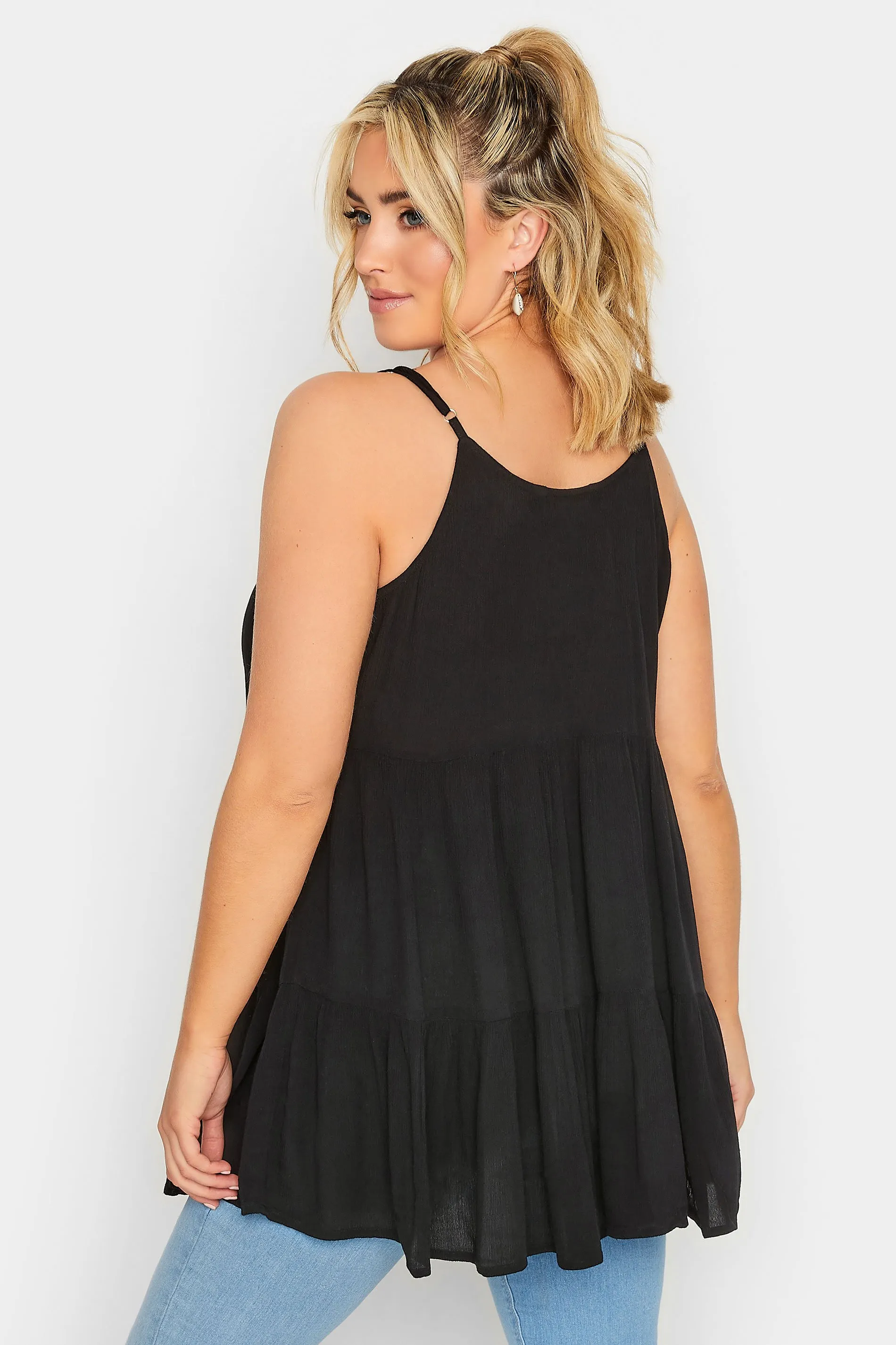 LIMITED COLLECTION Curve Black Crinkle Tiered Swing Vest Top