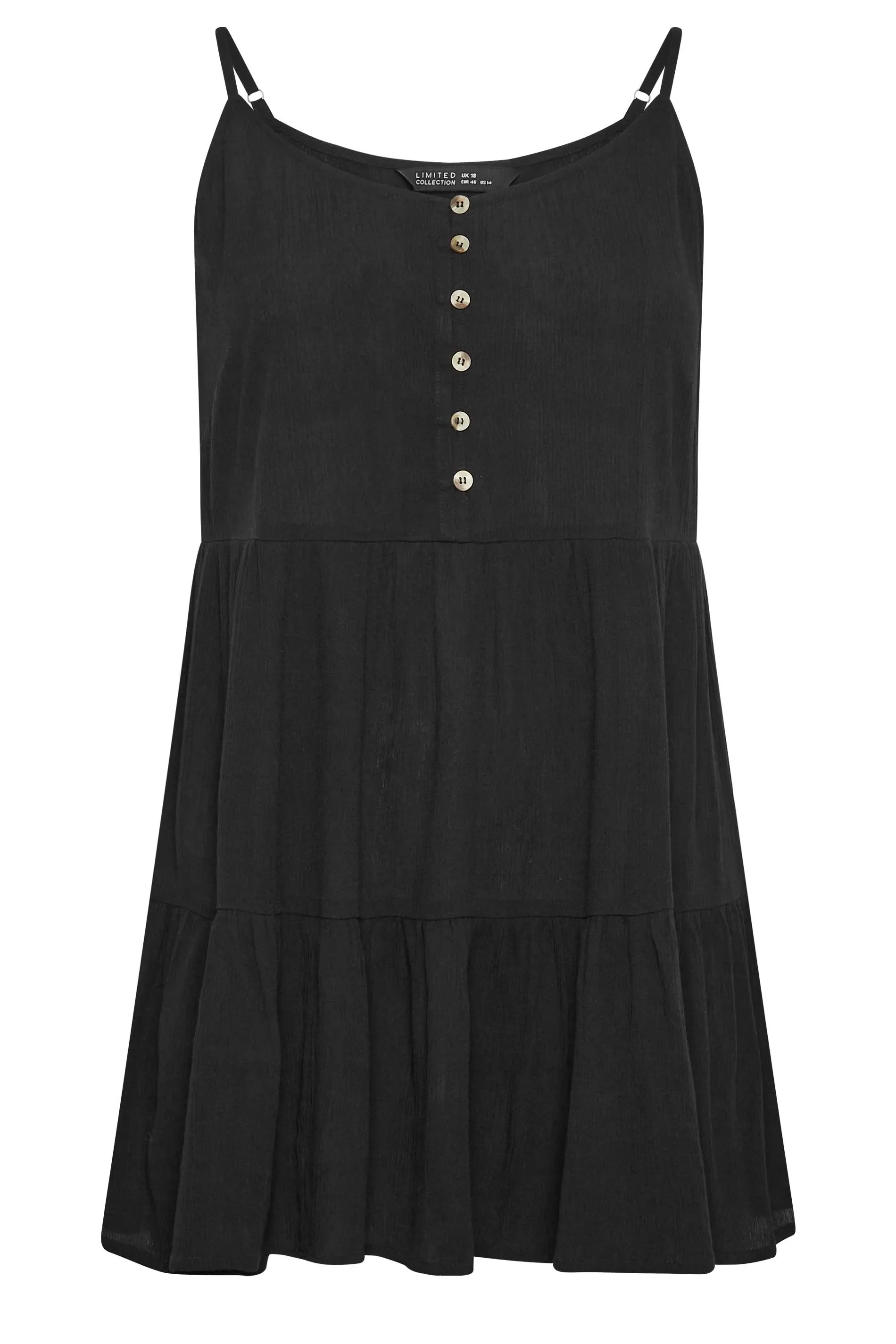 LIMITED COLLECTION Curve Black Crinkle Tiered Swing Vest Top