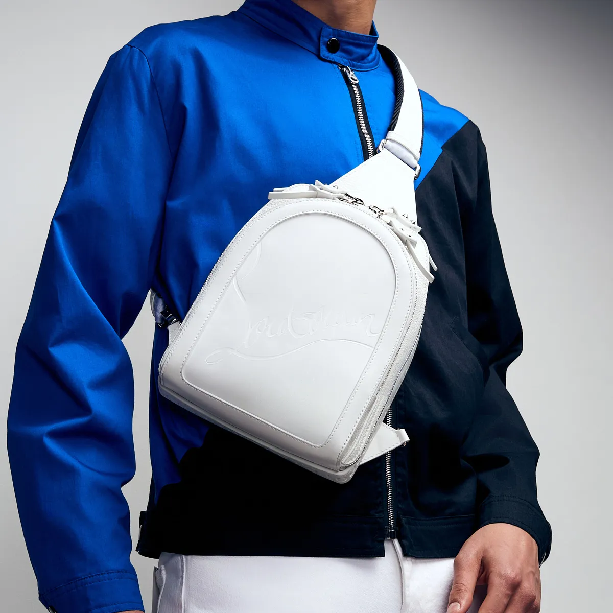 Loubifunk Backpack - Grained calf leather and smooth calf leather - White