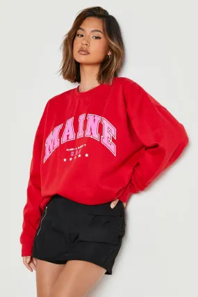 Maine Varsity Slogan Oversized Sweater