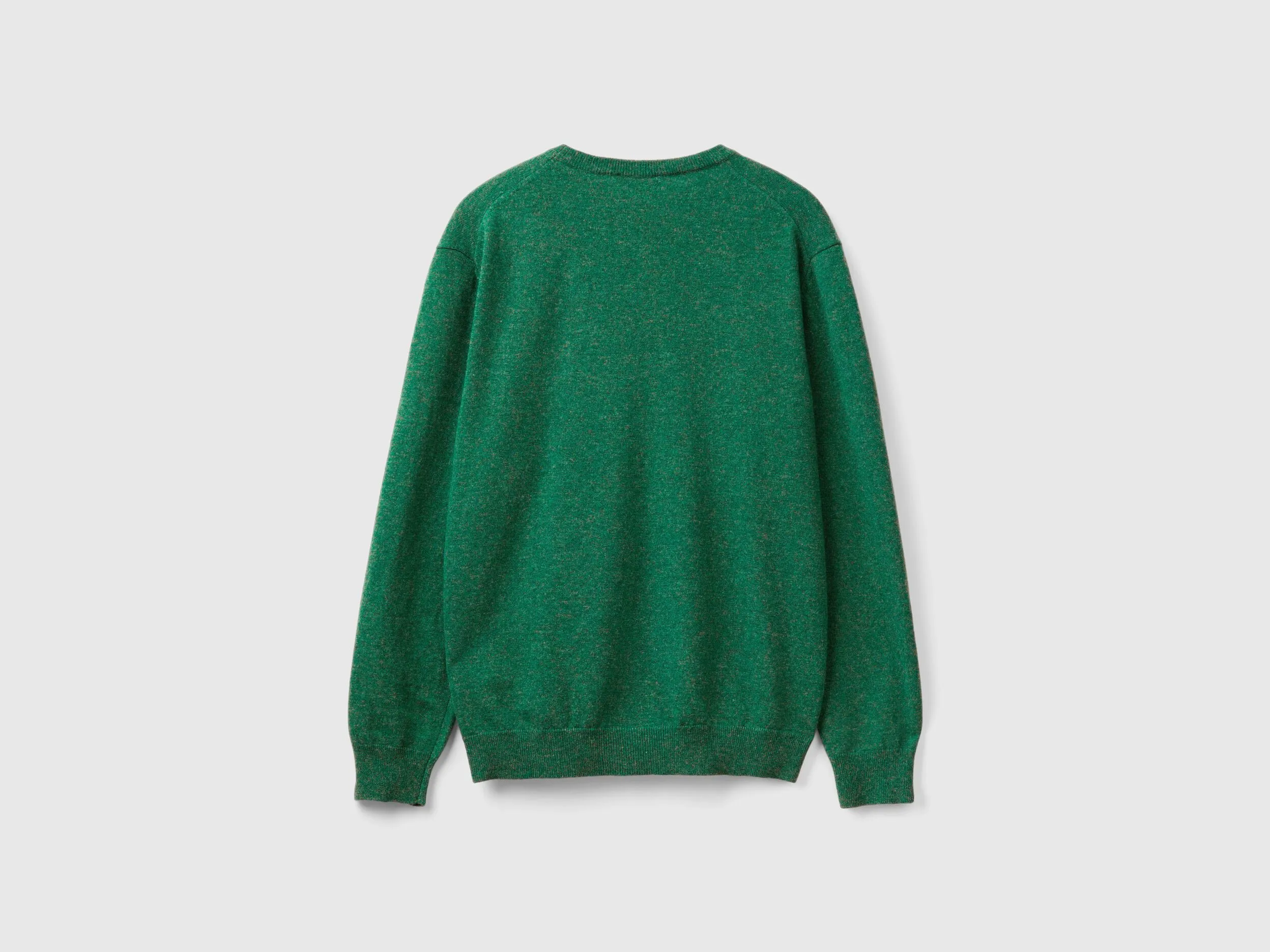 Marl green crew neck sweater in pure Merino wool - Green | Benetton