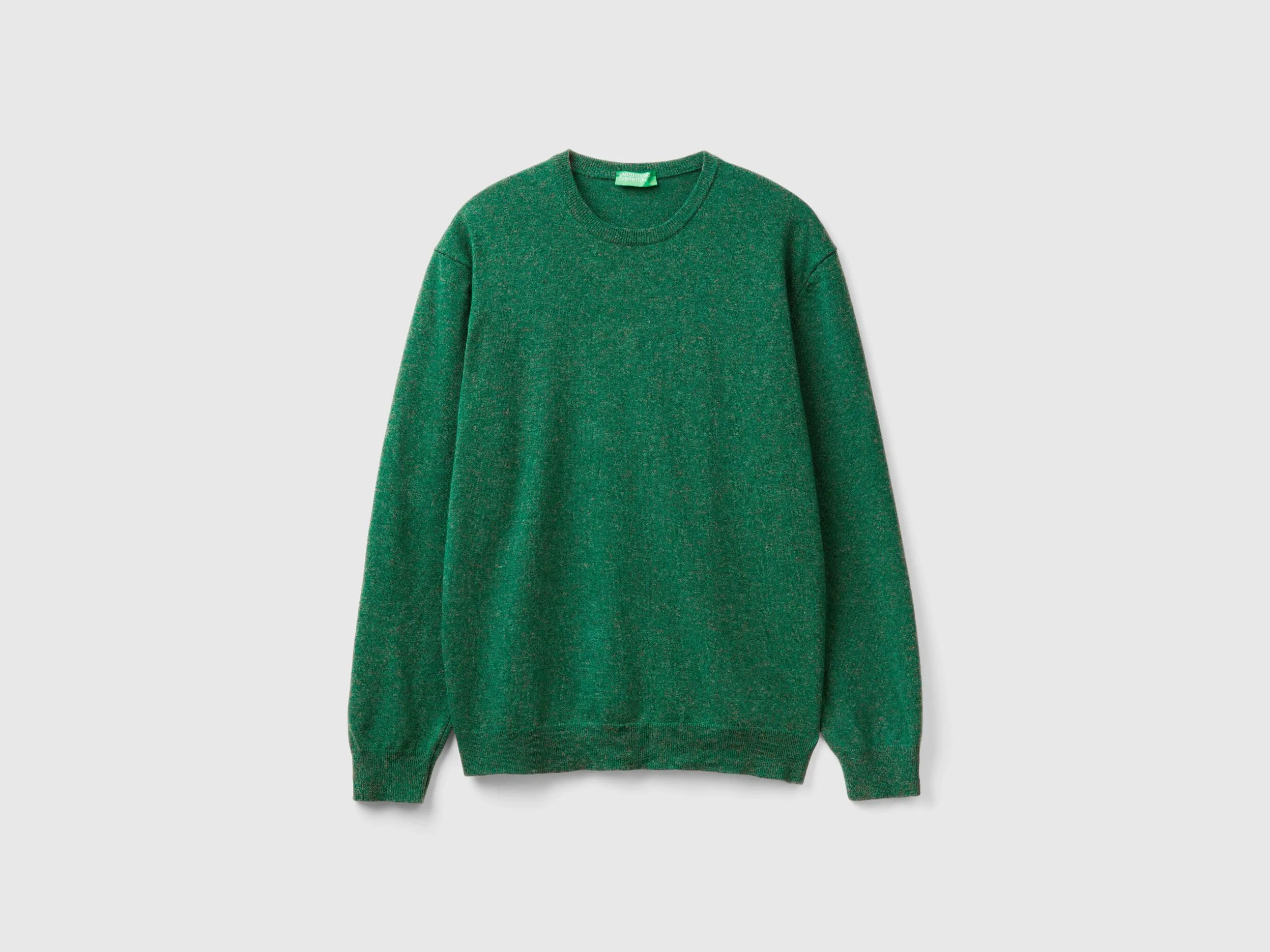 Marl green crew neck sweater in pure Merino wool - Green | Benetton