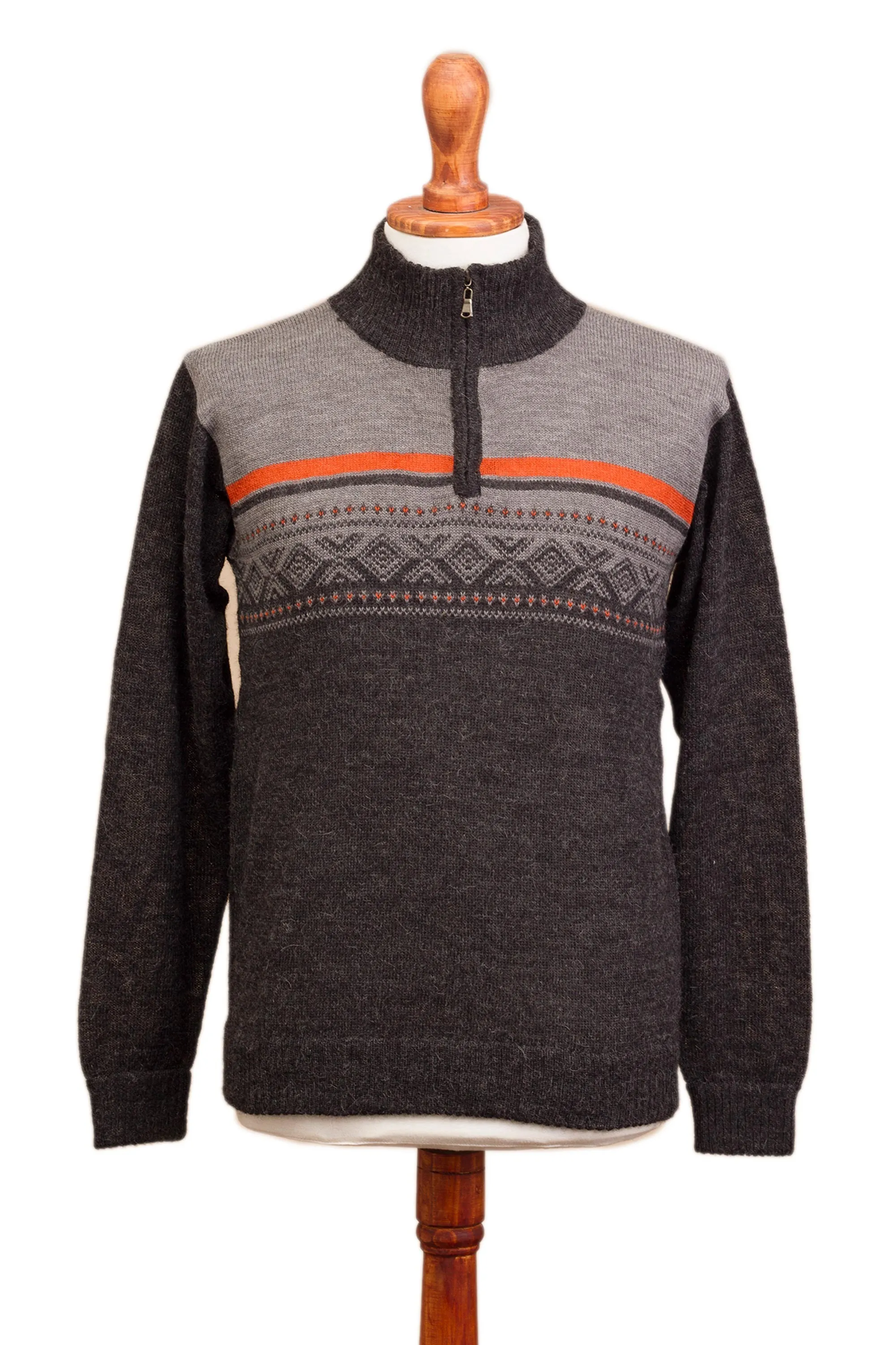 Men's Grey 100% Alpaca Pullover from Peru, 