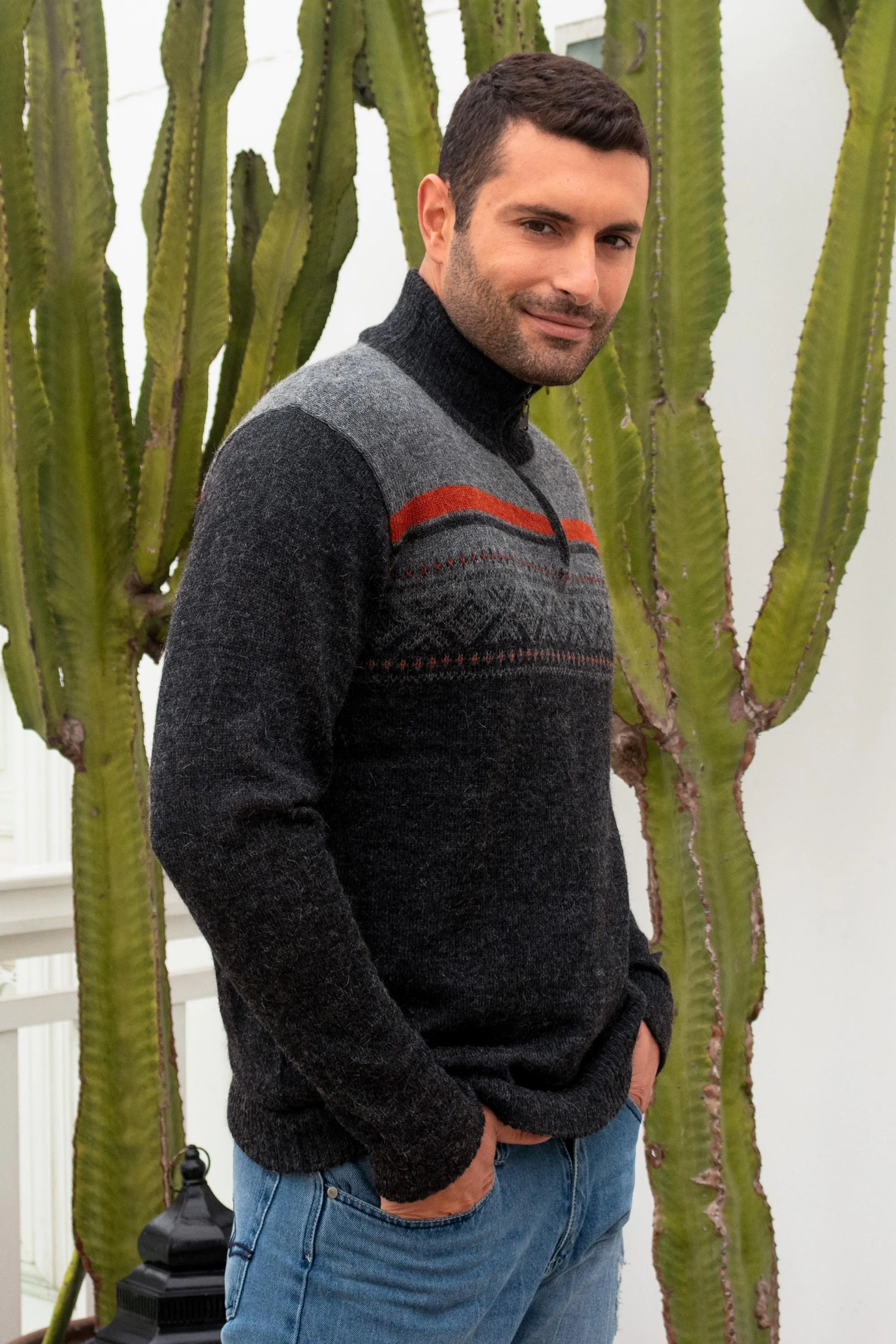 Men's Grey 100% Alpaca Pullover from Peru, 