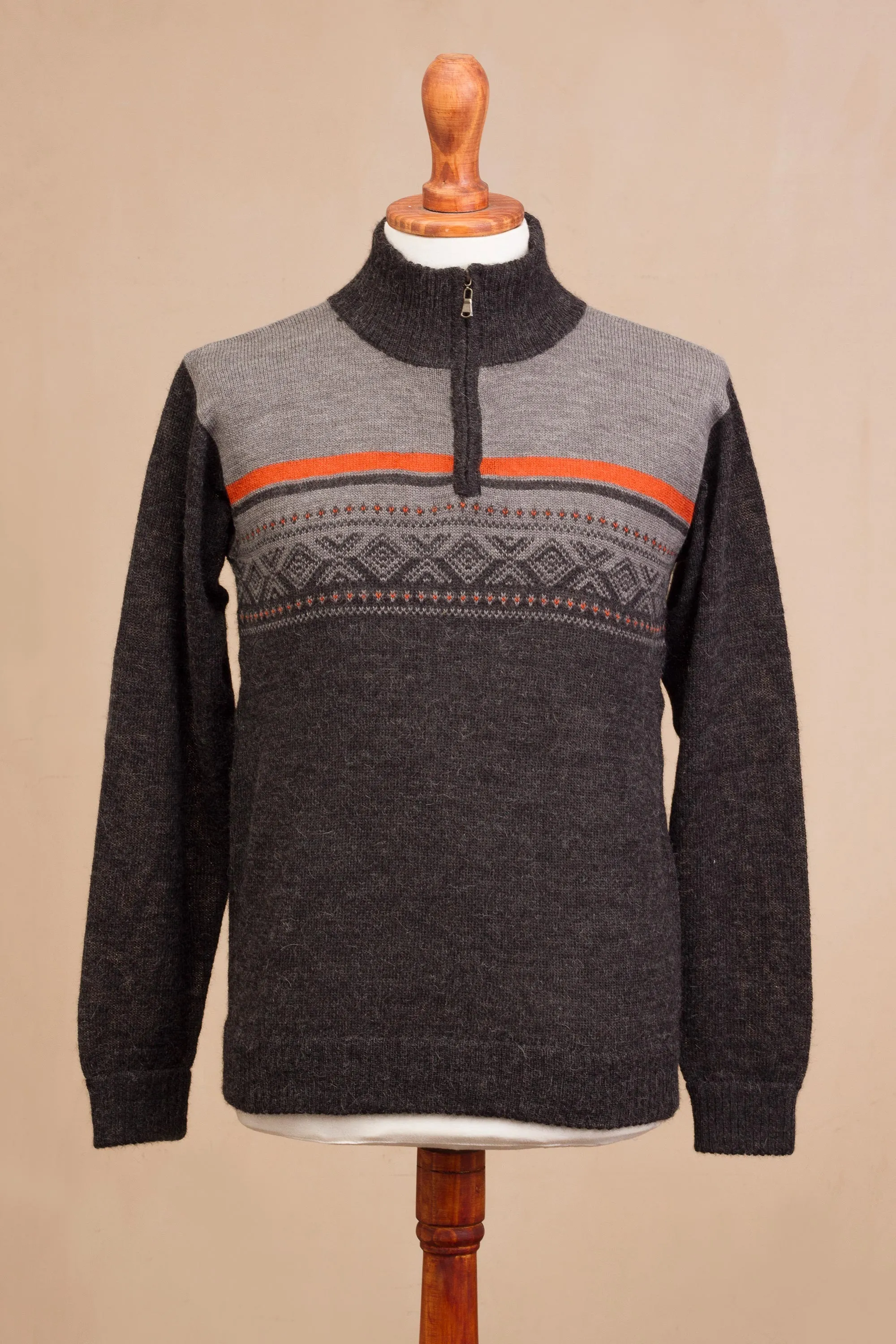 Men's Grey 100% Alpaca Pullover from Peru, 