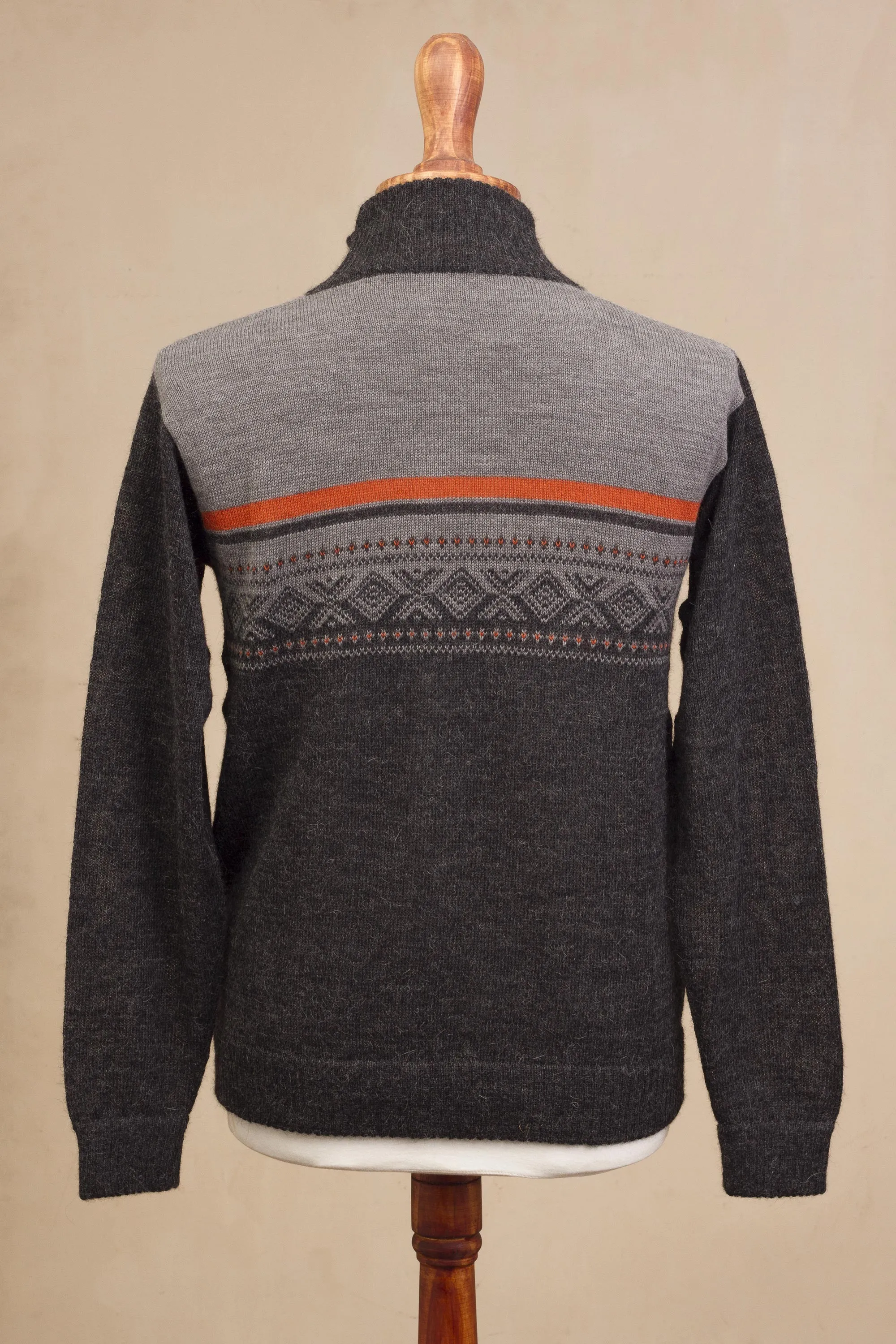 Men's Grey 100% Alpaca Pullover from Peru, 