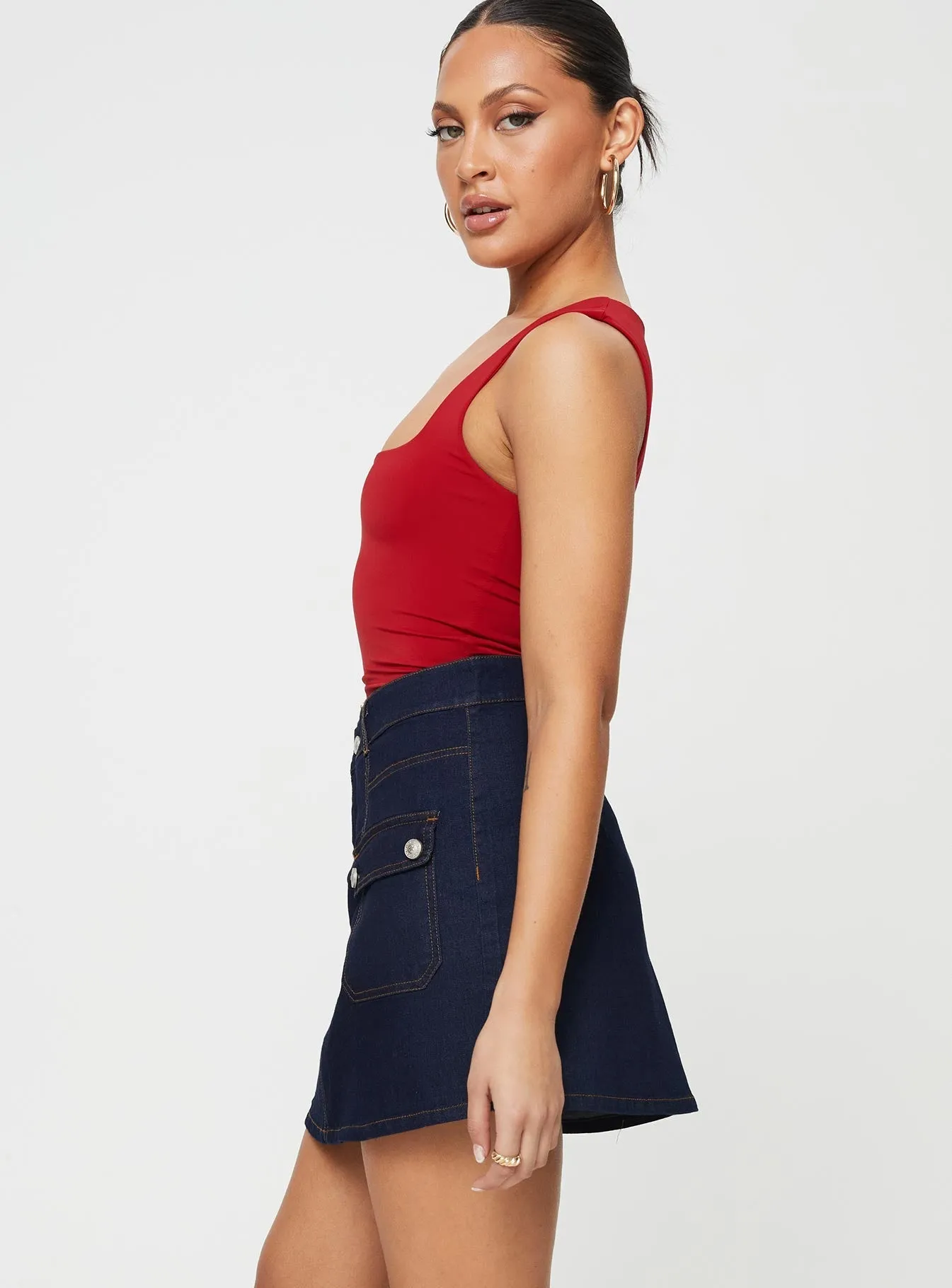 Mirrow Denim Mini Skirt Dark Wash