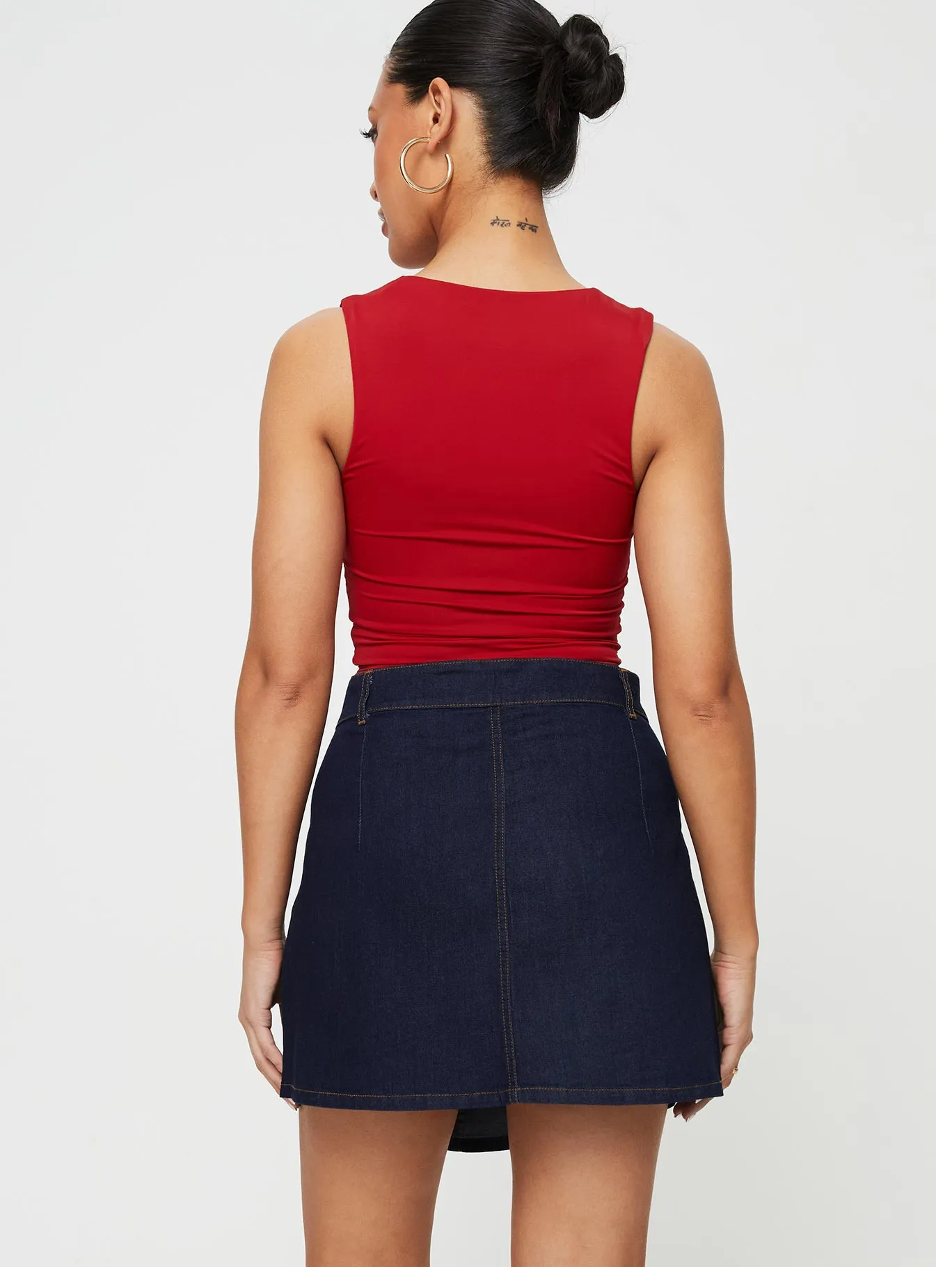 Mirrow Denim Mini Skirt Dark Wash