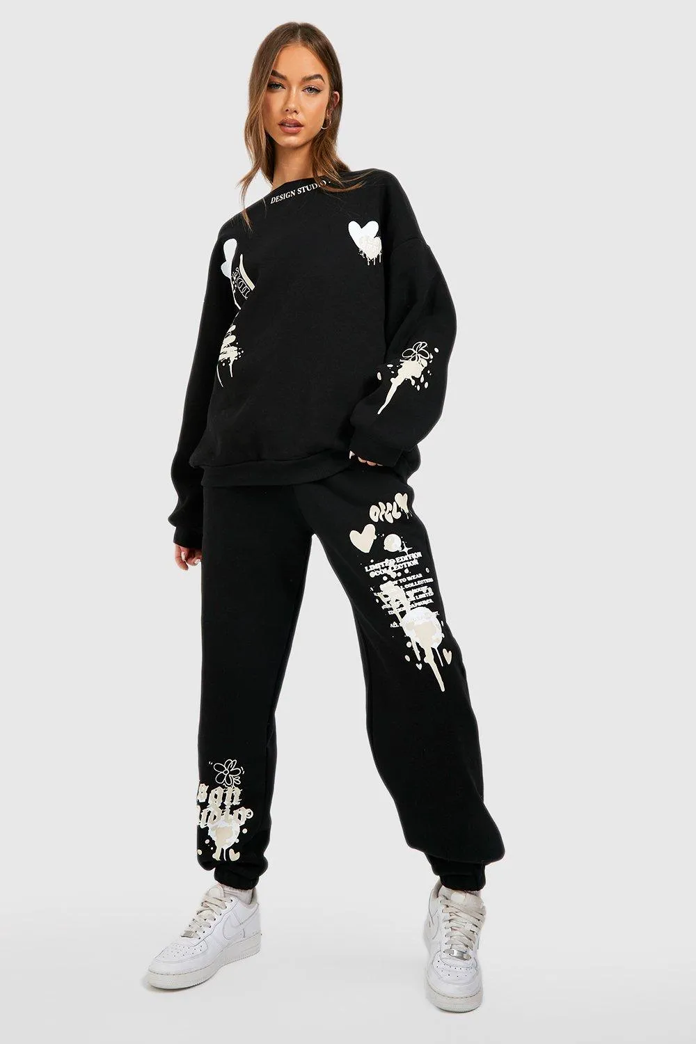 Multi Graffiti Print Sweater Tracksuit