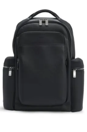 Multi-pocket backpack in Italian leather with signature trims