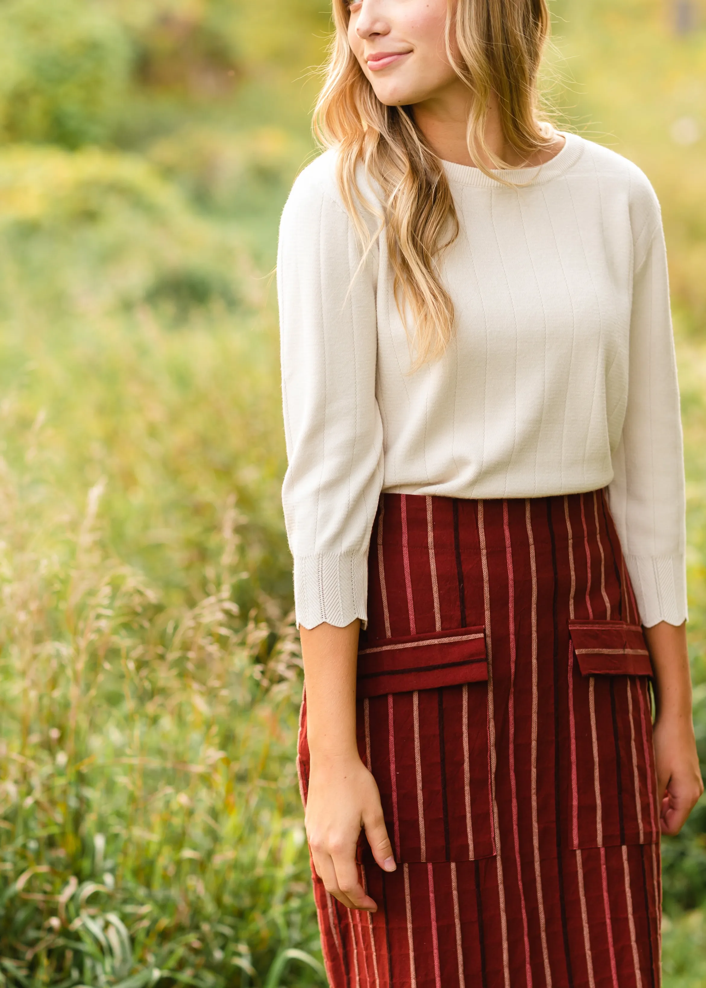 Oatmeal Scalloped Detail Sweater