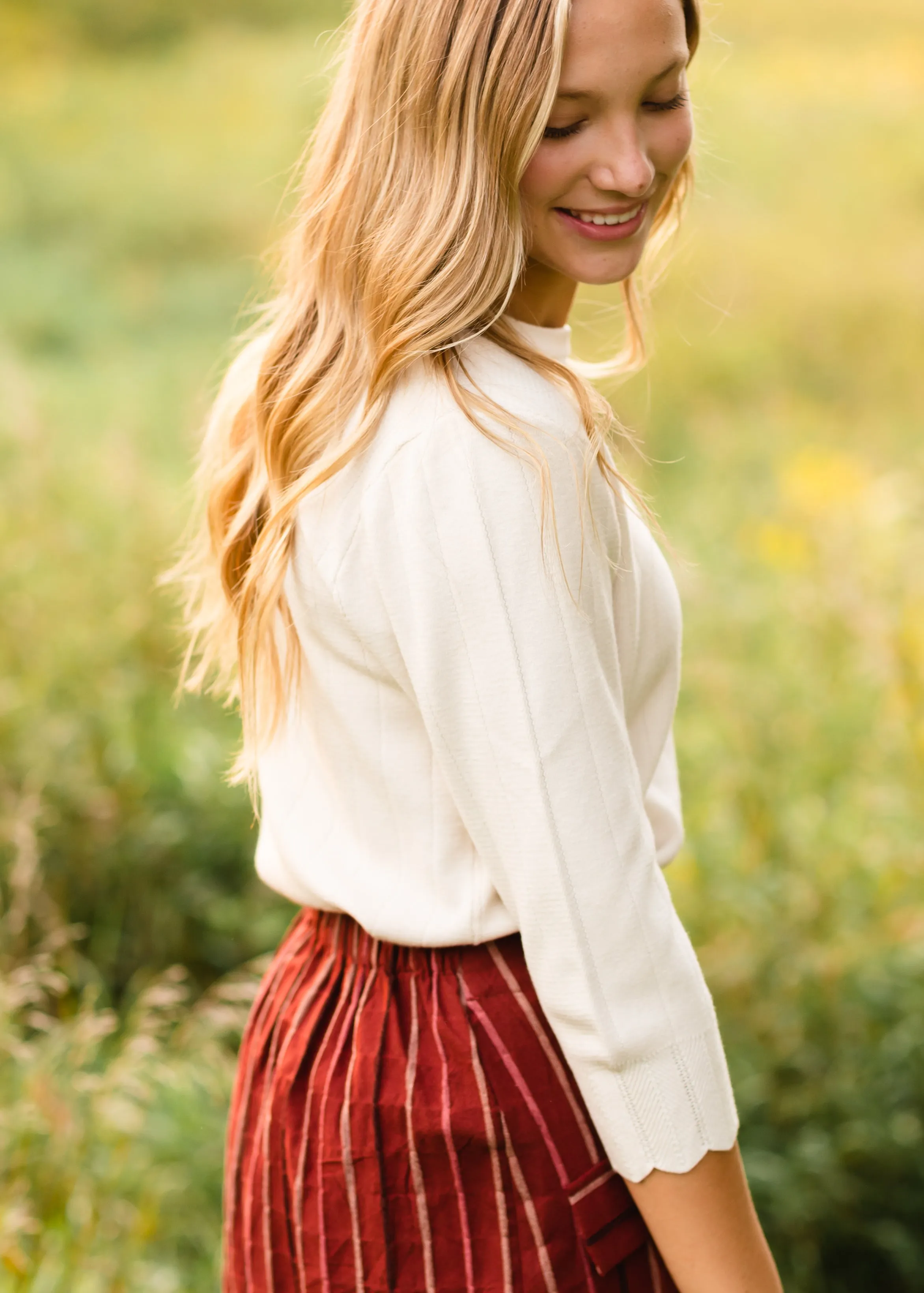 Oatmeal Scalloped Detail Sweater