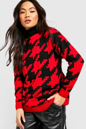 Oversized Dogtooth Turtleneck Sweater