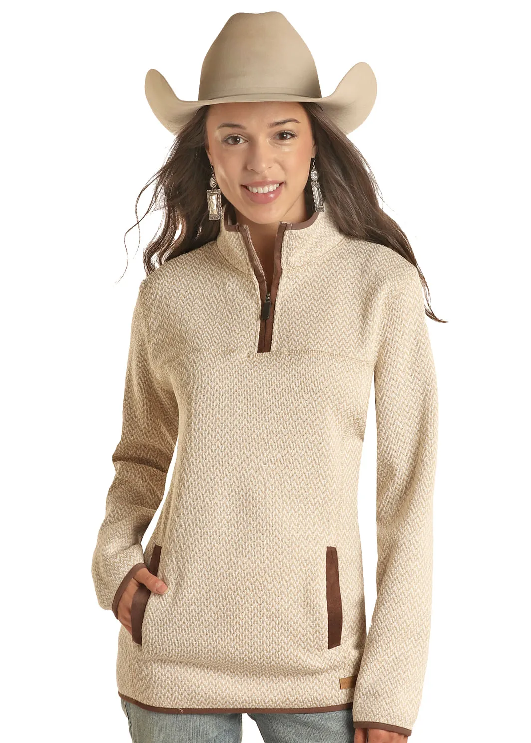 Panhandle Slim Womens Powder River Henley Beige Pullover