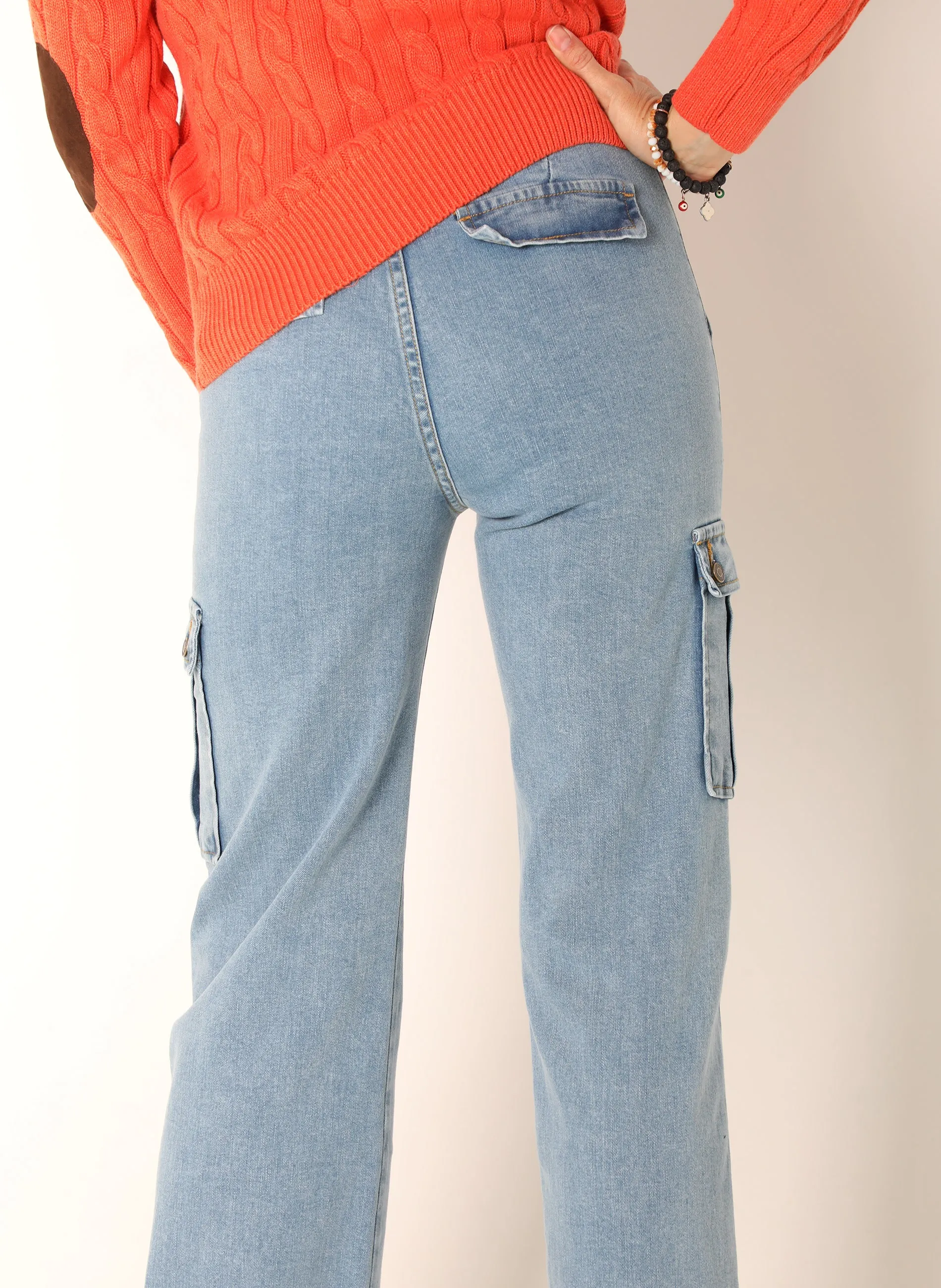 Pantalón Vaquero Cargo Ancho Mujer