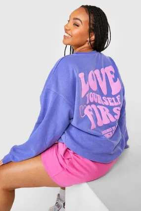 Plus Love Yourself Back Puff Print Sweater