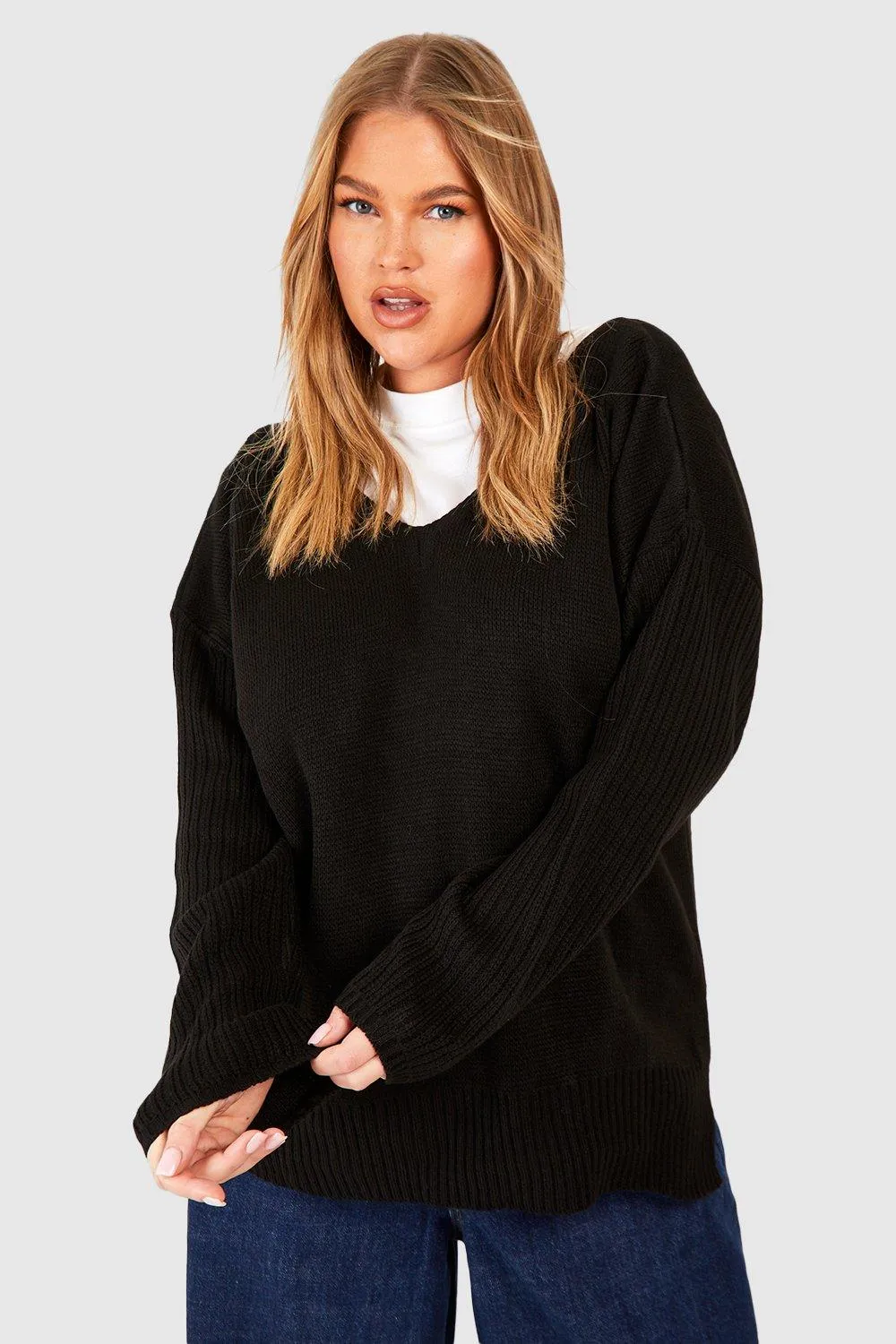 Plus Oversized V Neck Sweater