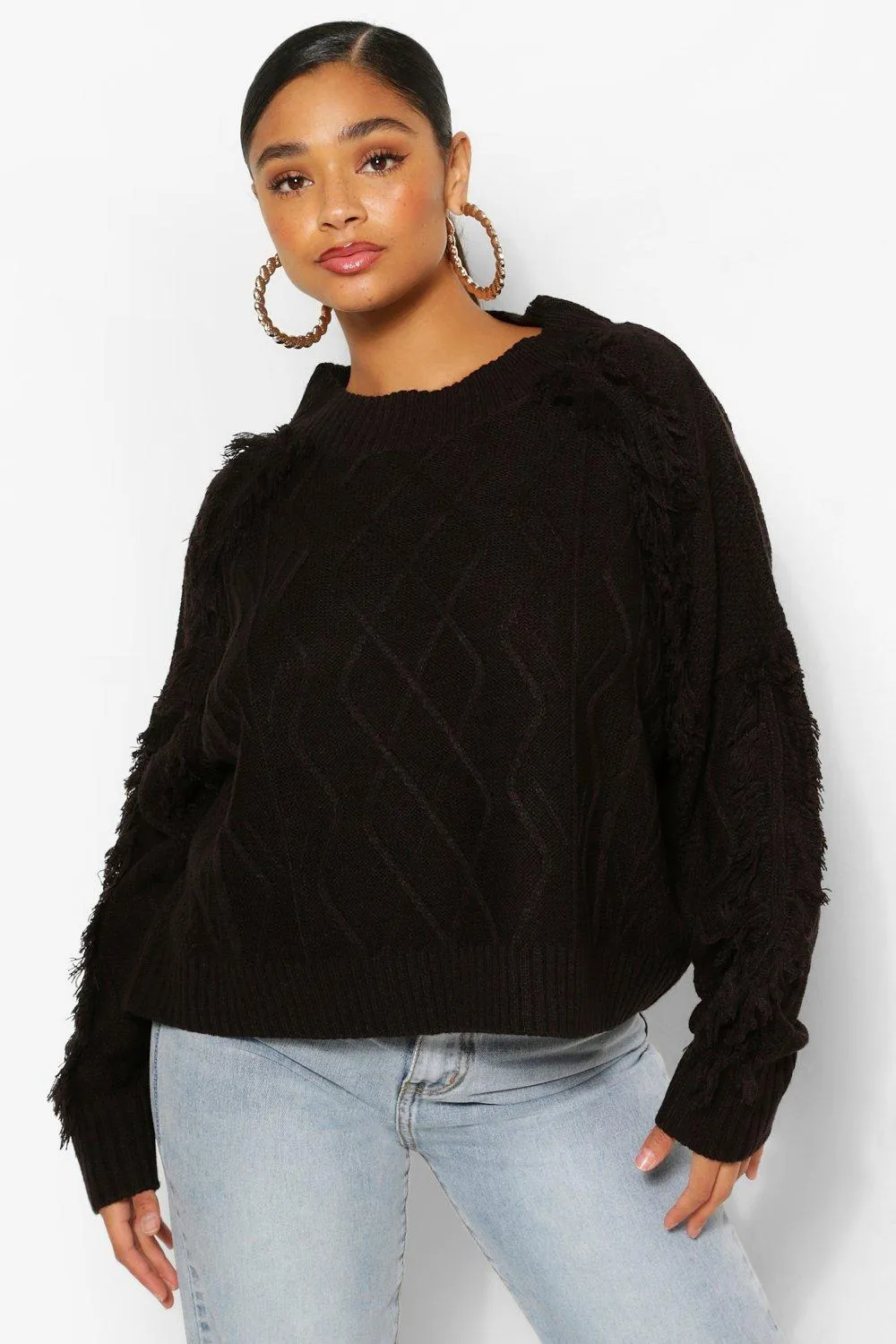 Plus Tassel Cable Chunky Sweater