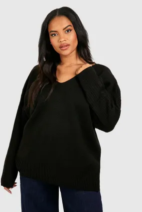 Plus V Neck V Back Oversized Sweater