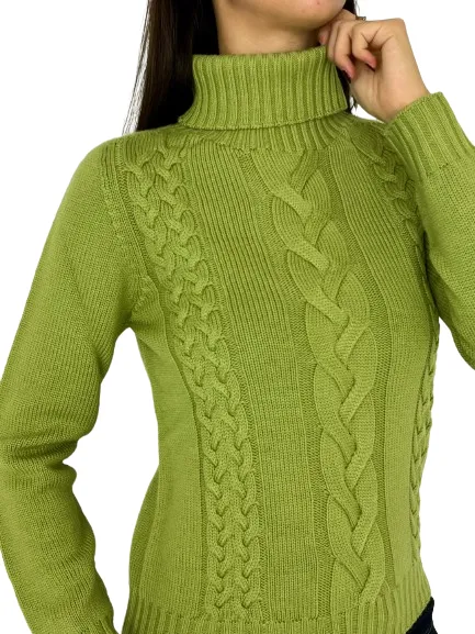 PULLOVER DONNA VERDE COLLO ALTO