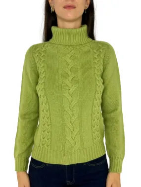 PULLOVER DONNA VERDE COLLO ALTO