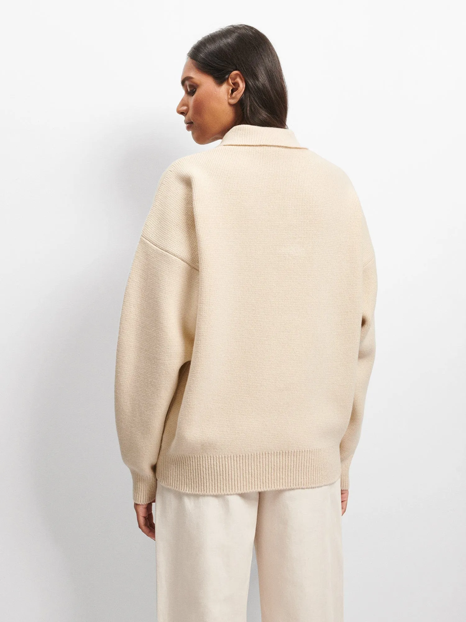 Recycled Cashmere Polo Sweater—ecru ivory