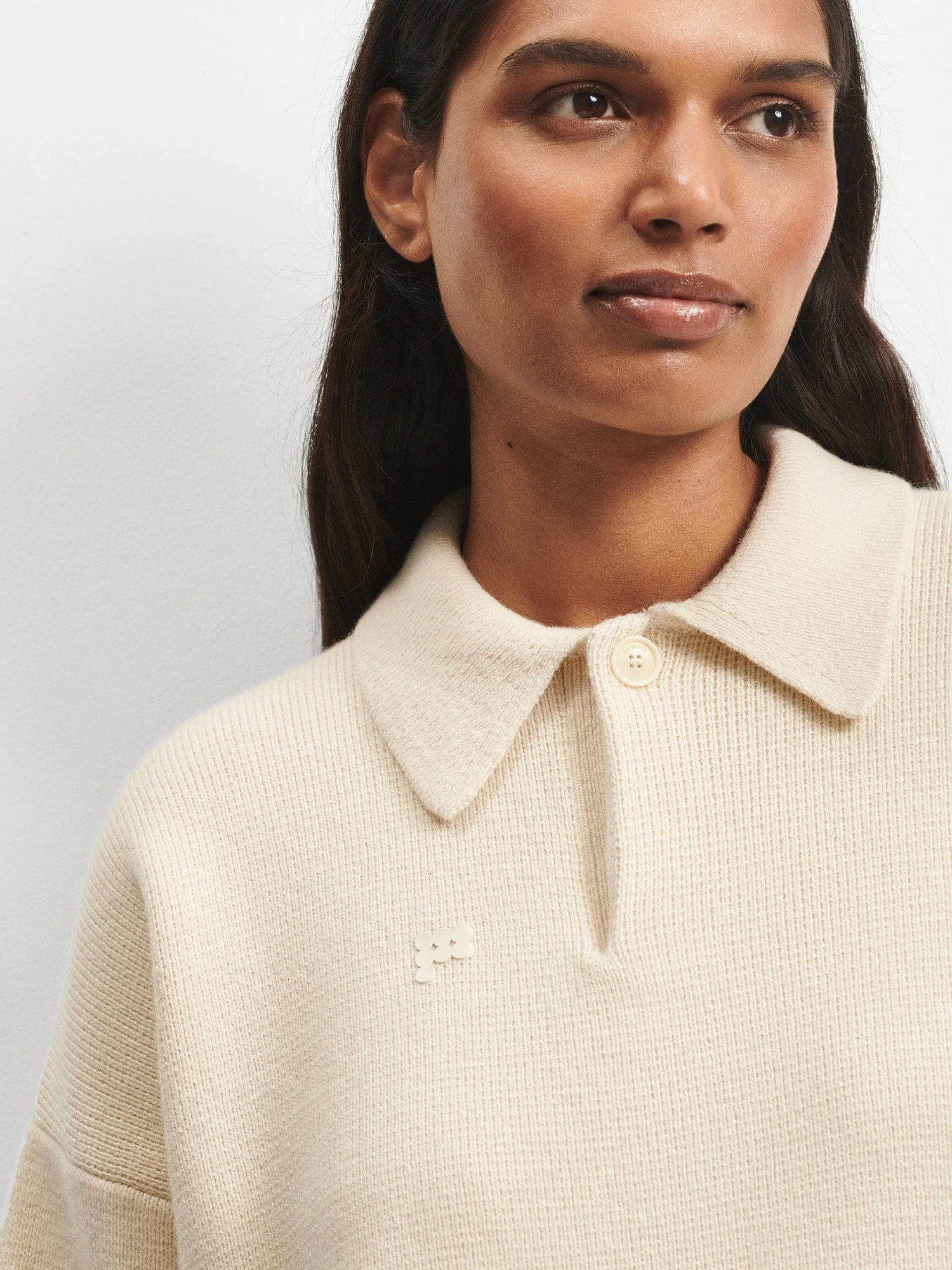 Recycled Cashmere Polo Sweater—ecru ivory