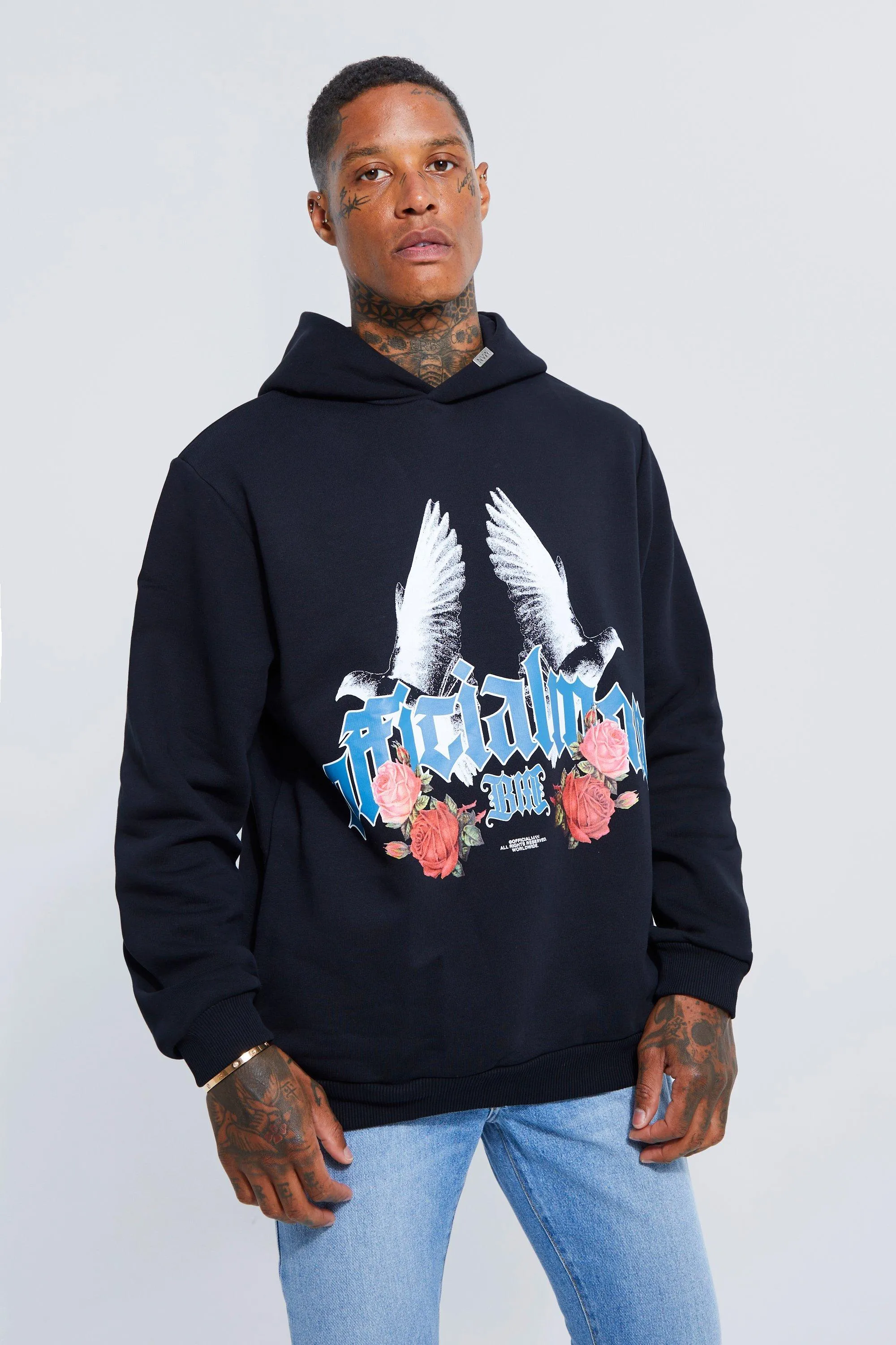 Regular Fit Dove Graphic Hoodie | boohooMAN UK