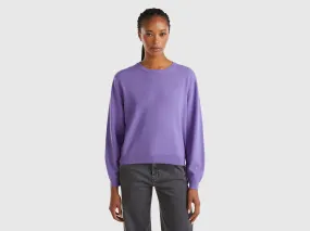 Relaxed fit pure Merino wool sweater - Purple | Benetton