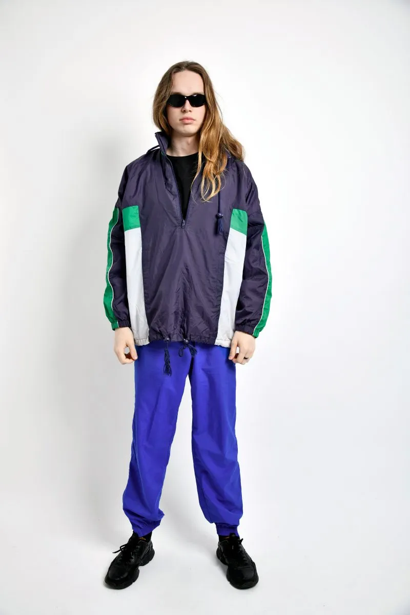 Retro windbreaker mens blue