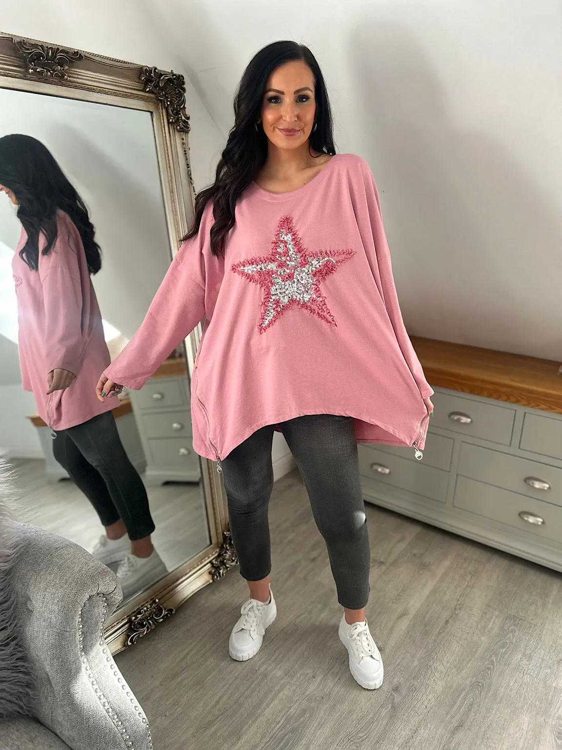 Rose Zip Detailed Star Sweat Top Sally